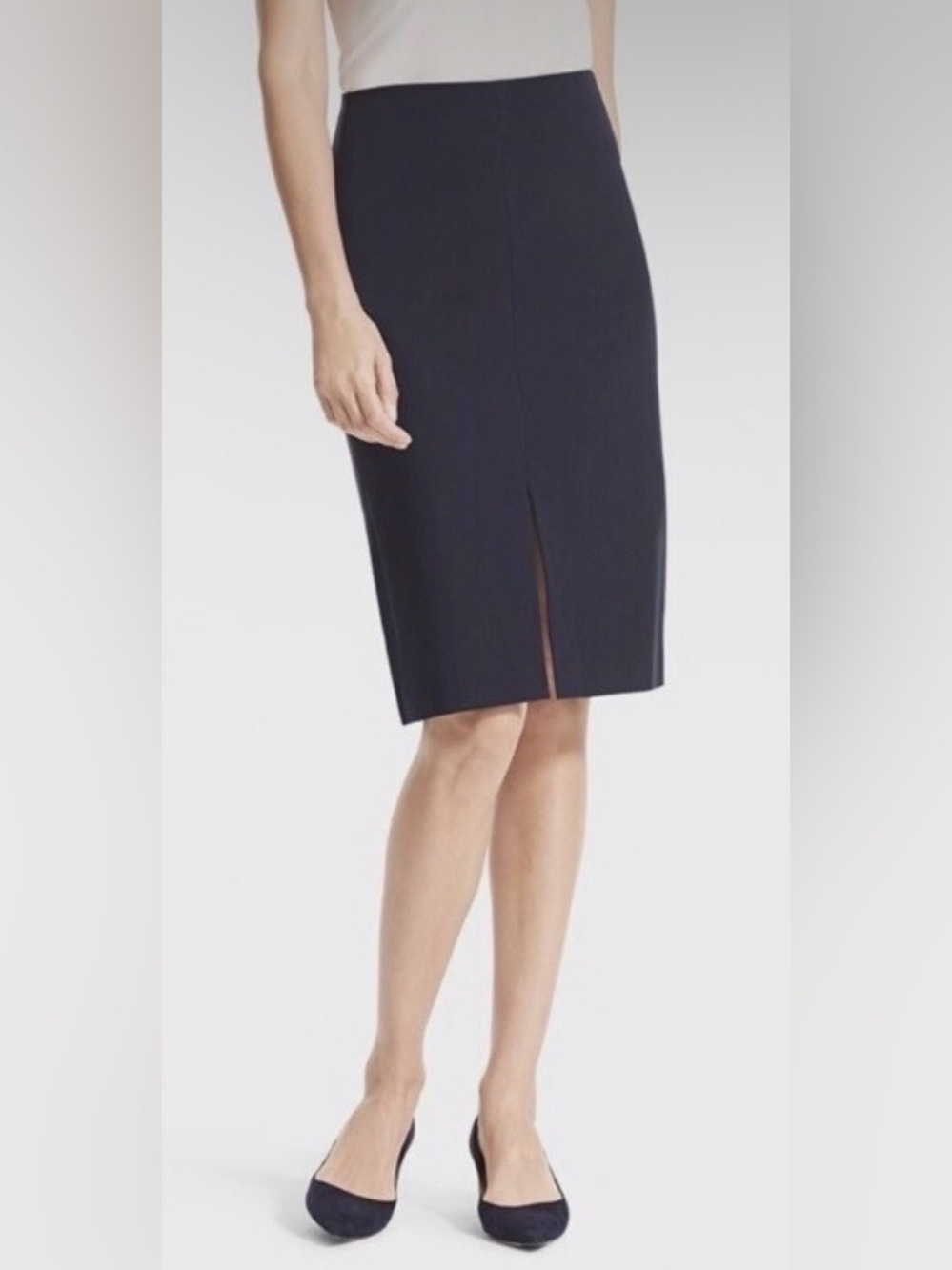 MM. LaFleur The Greenpoint Navy Pencil Skirt with Front Vent - Size 8